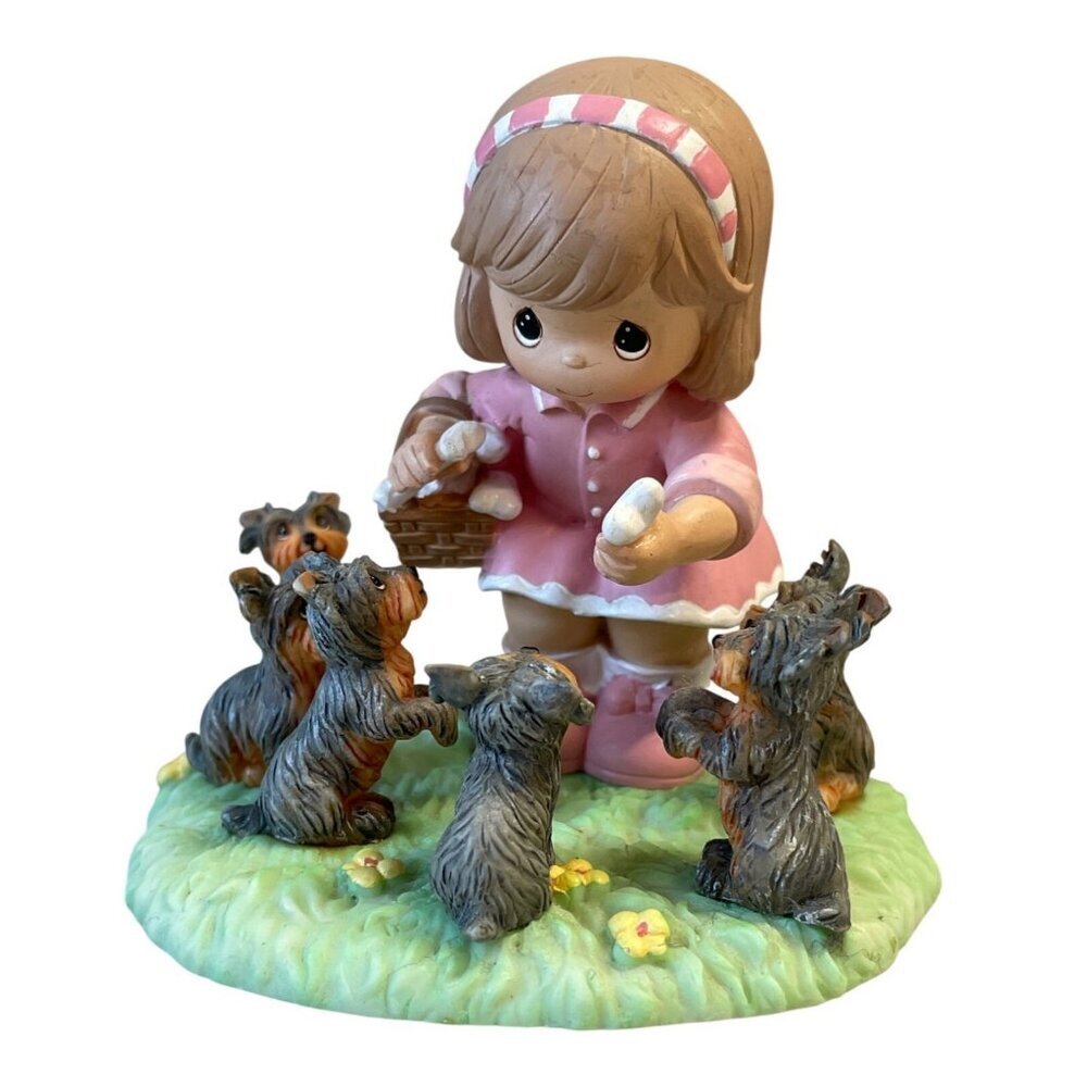 Precious Moments Figurine Furry Best Friends‎ 1993 Girl Puppies Collectible